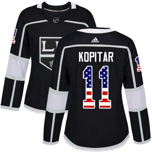 Women's Adidas Los Angeles Kings #11 Anze Kopitar Black Home Authentic USA Flag Stitched NHL Jersey