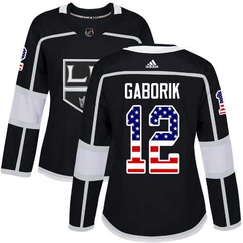 Women's Adidas Los Angeles Kings #12 Marian Gaborik Black Home Authentic USA Flag Stitched NHL Jersey