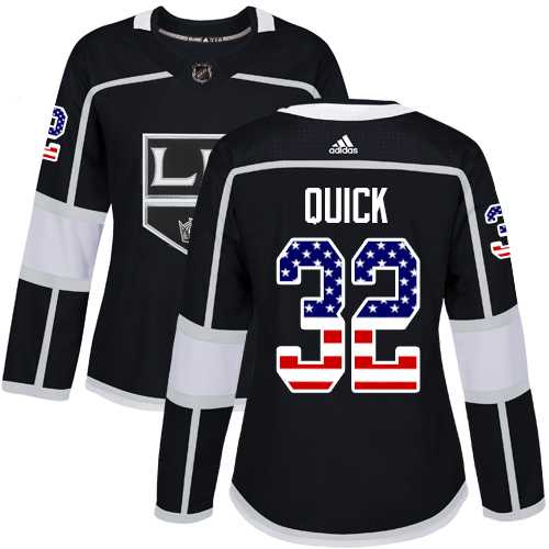 Women's Adidas Los Angeles Kings #32 Jonathan Quick Black Home Authentic USA Flag Stitched NHL Jersey
