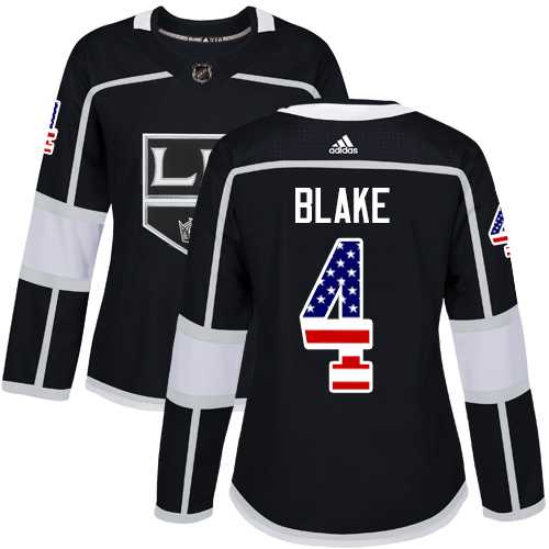 Women's Adidas Los Angeles Kings #4 Rob Blake Black Home Authentic USA Flag Stitched NHL Jersey