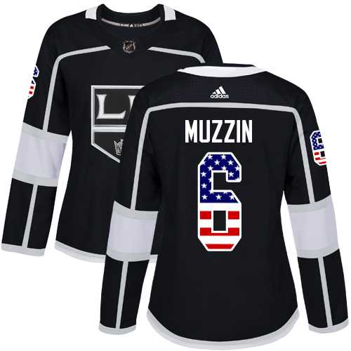 Women's Adidas Los Angeles Kings #6 Jake Muzzin Black Home Authentic USA Flag Stitched NHL Jersey