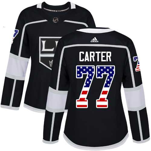 Women's Adidas Los Angeles Kings #77 Jeff Carter Black Home Authentic USA Flag Stitched NHL Jersey