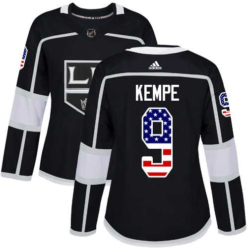 Women's Adidas Los Angeles Kings #9 Adrian Kempe Black Home Authentic USA Flag Stitched NHL Jersey