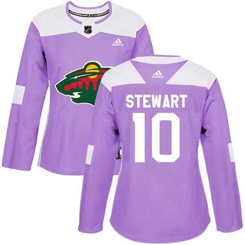 Women's Adidas Minnesota Wild #10 Chris Stewart Purple Authentic Fights Cancer Stitched NHL