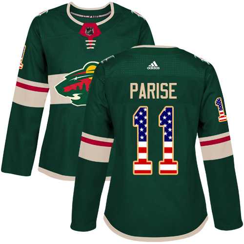 Women's Adidas Minnesota Wild #11 Zach Parise Green Home Authentic USA Flag Stitched NHL Jersey