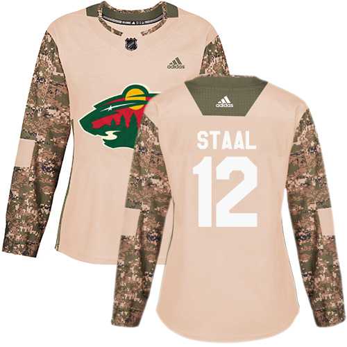 Women's Adidas Minnesota Wild #12 Eric Staal Camo Authentic 2017 Veterans Day Stitched NHL Jersey