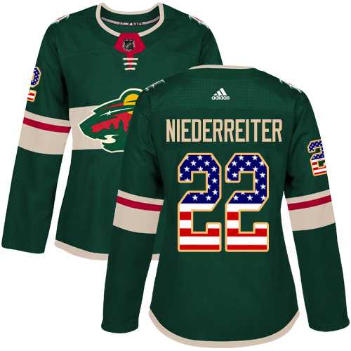 Women's Adidas Minnesota Wild #22 Nino Niederreiter Green Home Authentic USA Flag Stitched NHL Jersey