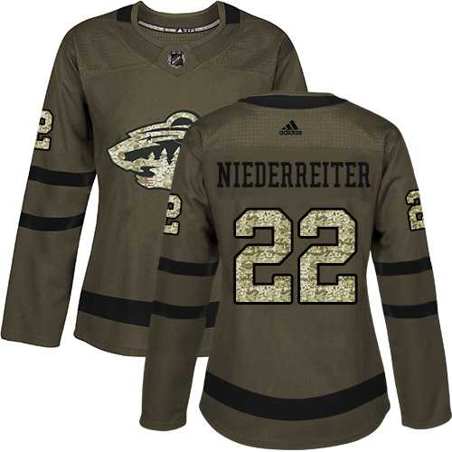 Women's Adidas Minnesota Wild #22 Nino Niederreiter Green Salute to Service Stitched NHL Jersey