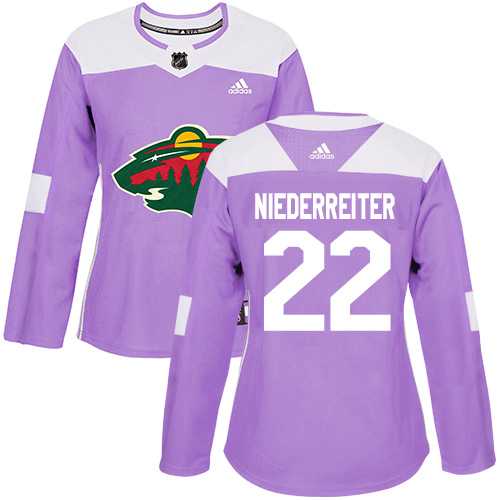 Women's Adidas Minnesota Wild #22 Nino Niederreiter Purple Authentic Fights Cancer Stitched NHL