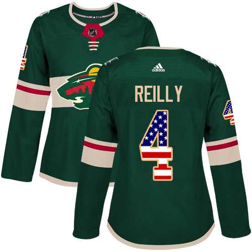 Women's Adidas Minnesota Wild #4 Mike Reilly Green Home Authentic USA Flag Stitched NHL Jersey