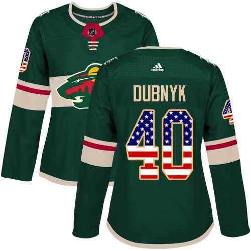 Women's Adidas Minnesota Wild #40 Devan Dubnyk Green Home Authentic USA Flag Stitched NHL Jersey