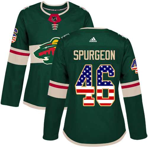 Women's Adidas Minnesota Wild #46 Jared Spurgeon Green Home Authentic USA Flag Stitched NHL Jersey