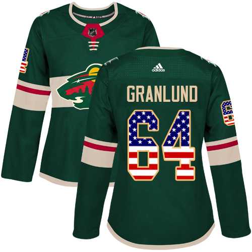 Women's Adidas Minnesota Wild #64 Mikael Granlund Green Home Authentic USA Flag Stitched NHL Jersey