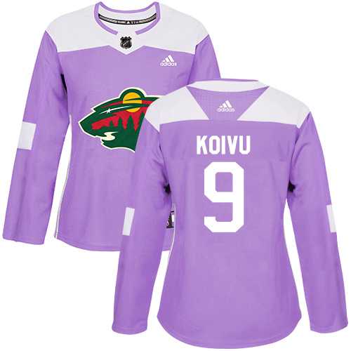 Women's Adidas Minnesota Wild #9 Mikko Koivu Purple Authentic Fights Cancer Stitched NHL