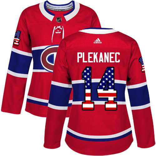 Women's Adidas Montreal Canadiens #14 Tomas Plekanec Red Home Authentic USA Flag Stitched NHL Jersey
