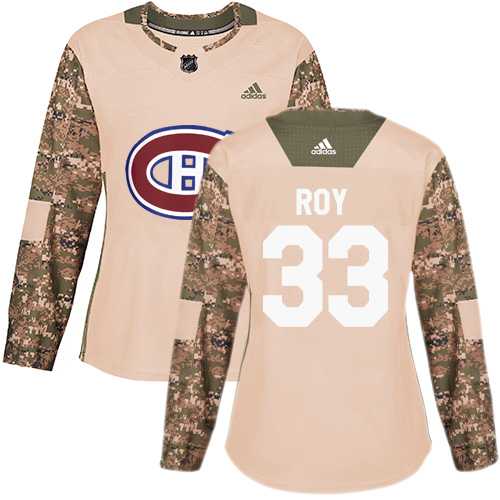 Women's Adidas Montreal Canadiens #33 Patrick Roy Camo Authentic 2017 Veterans Day Stitched NHL Jersey