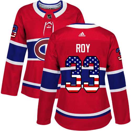 Women's Adidas Montreal Canadiens #33 Patrick Roy Red Home Authentic USA Flag Stitched NHL Jersey