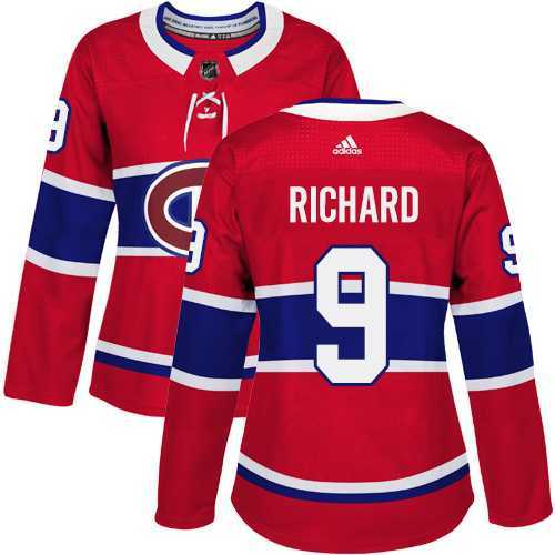 Women's Adidas Montreal Canadiens #9 Maurice Richard Red Home Authentic Stitched NHL Jersey