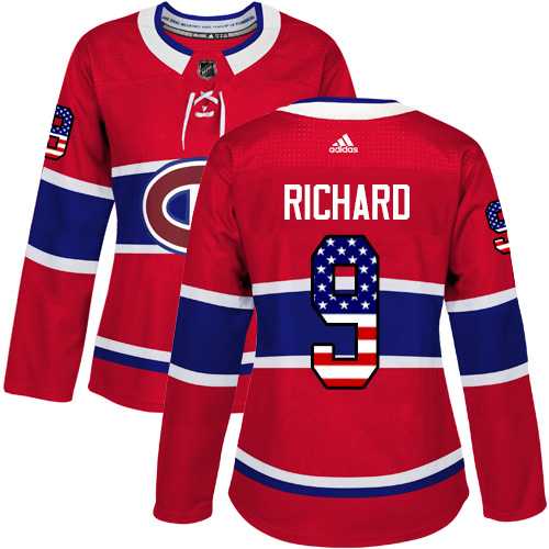 Women's Adidas Montreal Canadiens #9 Maurice Richard Red Home Authentic USA Flag Stitched NHL Jersey