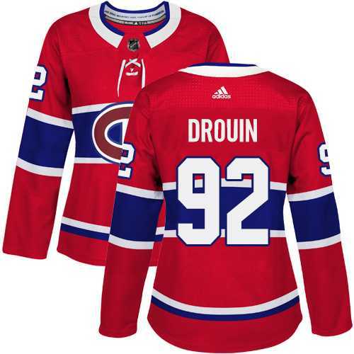 Women's Adidas Montreal Canadiens #92 Jonathan Drouin Red Home Authentic Stitched NHL Jersey