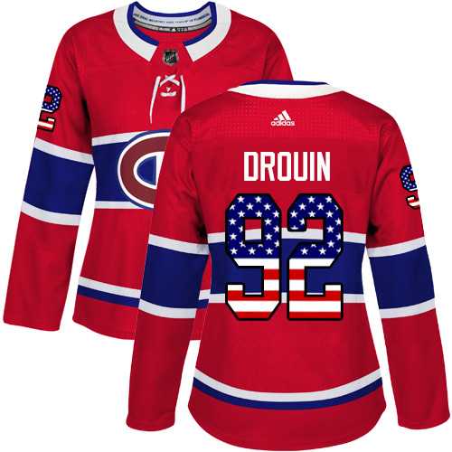 Women's Adidas Montreal Canadiens #92 Jonathan Drouin Red Home Authentic USA Flag Stitched NHL Jersey