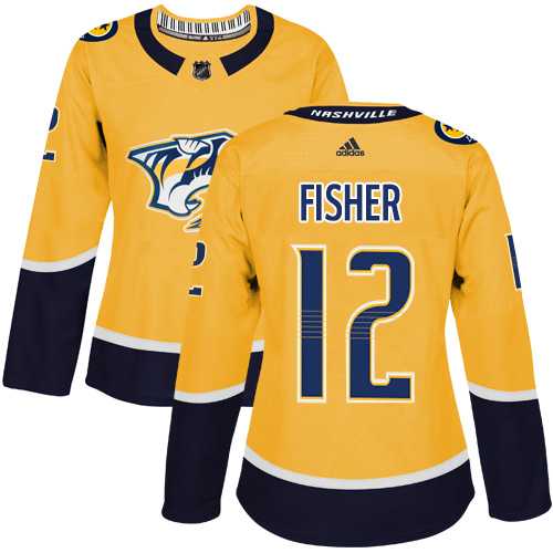 Women's Adidas Nashville Predators #12 Mike Fisher Yellow Home Authentic Stitched NHL Jersey