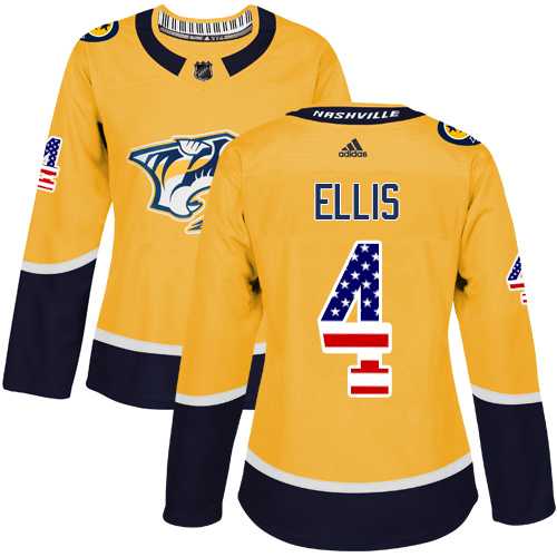 Women's Adidas Nashville Predators #4 Ryan Ellis Yellow Home Authentic USA Flag Stitched NHL Jersey