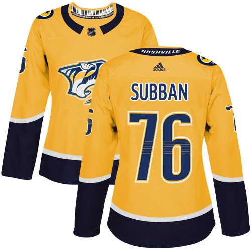 Women's Adidas Nashville Predators #76 P.K Subban Yellow Home Authentic Stitched NHL Jersey