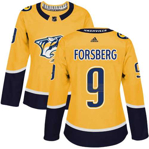 Women's Adidas Nashville Predators #9 Filip Forsberg Yellow Home Authentic Stitched NHL Jersey