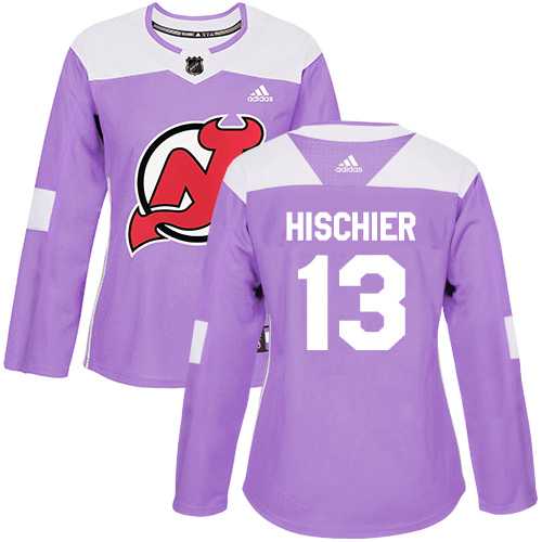 Women's Adidas New Jersey Devils #13 Nico Hischier Purple Authentic Fights Cancer Stitched NHL Jersey