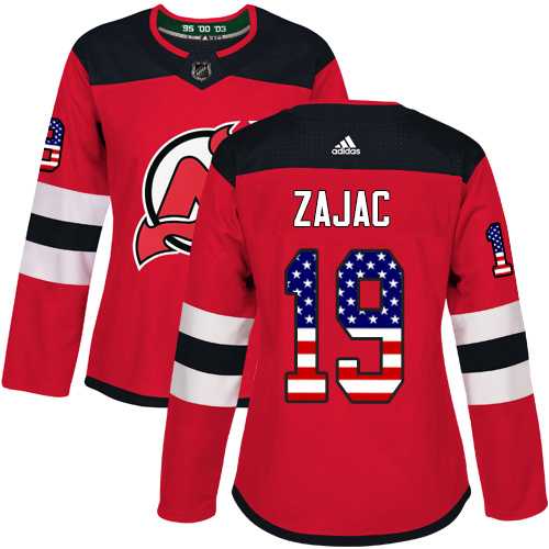 Women's Adidas New Jersey Devils #19 Travis Zajac Red Home Authentic USA Flag Stitched NHL Jersey