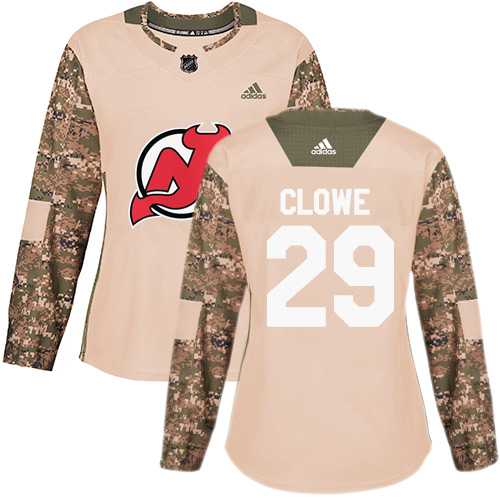 Women's Adidas New Jersey Devils #29 Ryane Clowe Camo Authentic 2017 Veterans Day Stitched NHL Jersey