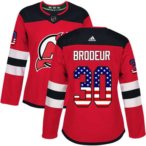 Women's Adidas New Jersey Devils #30 Martin Brodeur Red Home Authentic USA Flag Stitched NHL Jersey