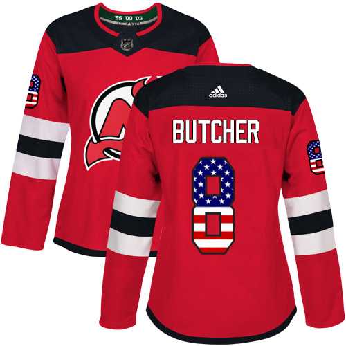 Women's Adidas New Jersey Devils #8 Will Butcher Red Home Authentic USA Flag Stitched NHL Jersey