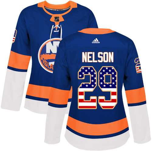 Women's Adidas New York Islanders #29 Brock Nelson Royal Blue Home Authentic USA Flag Stitched NHL Jersey
