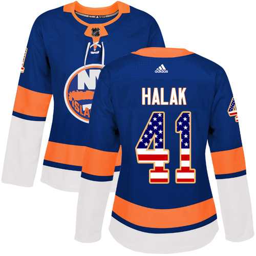 Women's Adidas New York Islanders #41 Jaroslav Halak Royal Blue Home Authentic USA Flag Stitched NHL Jersey