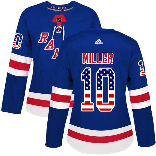 Women's Adidas New York Rangers #10 J.T. Miller Royal Blue Home Authentic USA Flag Stitched NHL Jersey