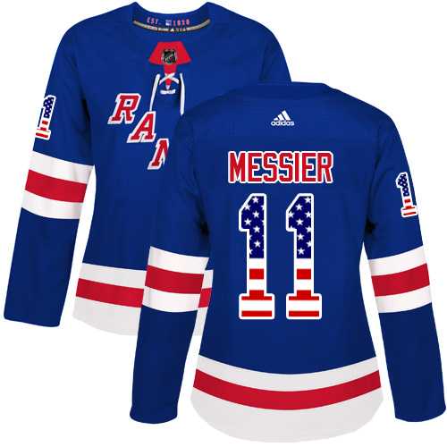 Women's Adidas New York Rangers #11 Mark Messier Royal Blue Home Authentic USA Flag Stitched NHL Jersey