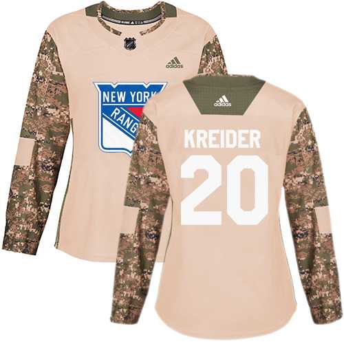 Women's Adidas New York Rangers #20 Chris Kreider Camo Authentic 2017 Veterans Day Stitched NHL Jersey
