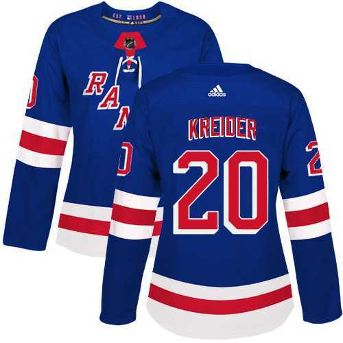 Women's Adidas New York Rangers #20 Chris Kreider Royal Blue Home Authentic Stitched NHL Jersey