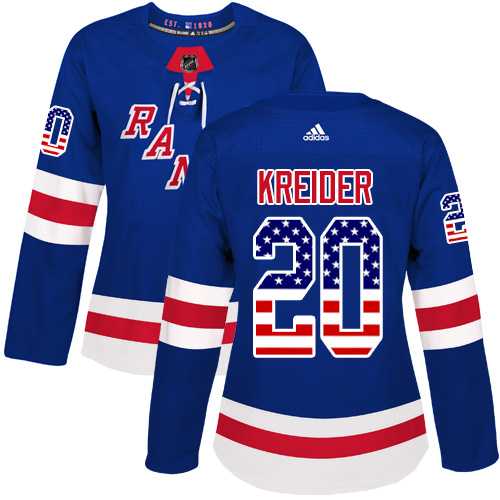 Women's Adidas New York Rangers #20 Chris Kreider Royal Blue Home Authentic USA Flag Stitched NHL Jersey