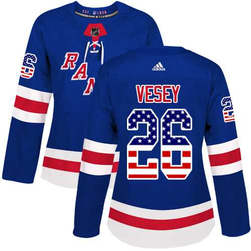 Women's Adidas New York Rangers #26 Jimmy Vesey Royal Blue Home Authentic USA Flag Stitched NHL Jersey