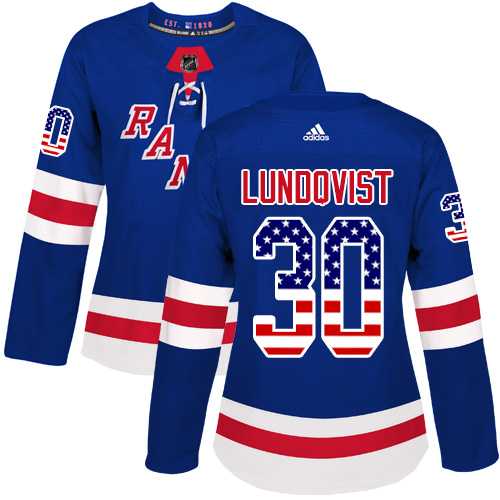 Women's Adidas New York Rangers #30 Henrik Lundqvist Royal Blue Home Authentic USA Flag Stitched NHL Jersey