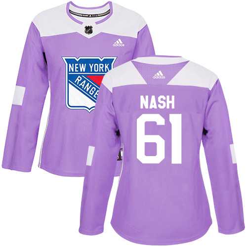 Women's Adidas New York Rangers #61 Rick Nash Purple Authentic Fights Cancer Stitched NHL Jersey