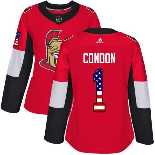 Women's Adidas Ottawa Senators #1 Mike Condon Red Home Authentic USA Flag Stitched NHL Jersey