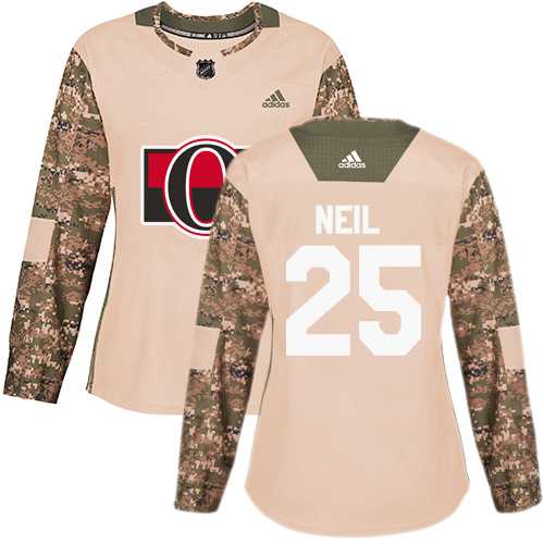 Women's Adidas Ottawa Senators #25 Chris Neil Camo Authentic 2017 Veterans Day Stitched NHL Jersey
