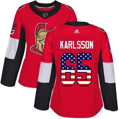 Women's Adidas Ottawa Senators #65 Erik Karlsson Red Home Authentic USA Flag Stitched NHL Jersey