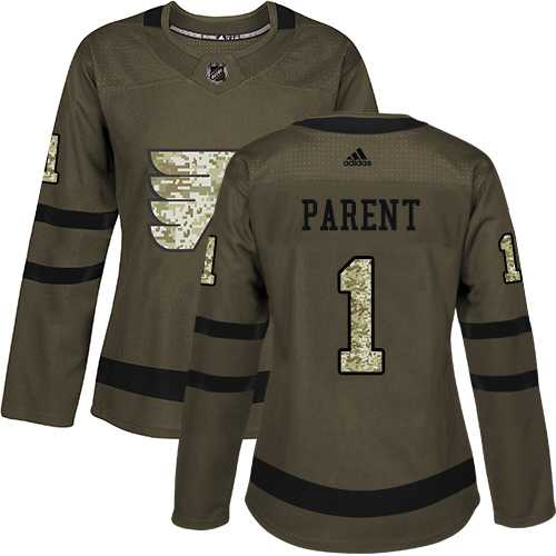 Women's Adidas Philadelphia Flyers #1 Bernie Parent Green Salute to Service Stitched NHL Jersey