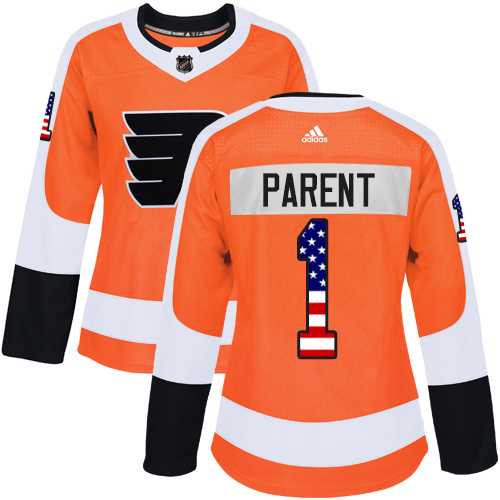 Women's Adidas Philadelphia Flyers #1 Bernie Parent Orange Home Authentic USA Flag Stitched NHL Jersey