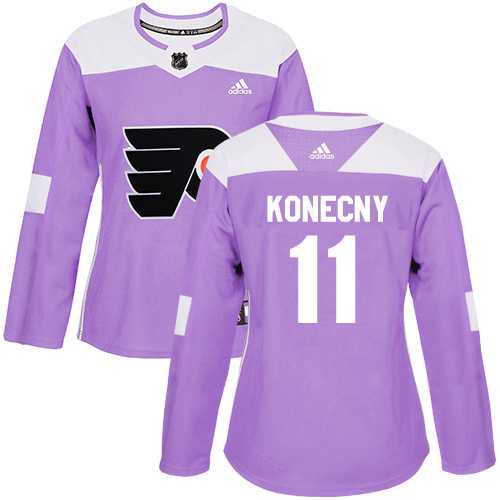 Women's Adidas Philadelphia Flyers #11 Travis Konecny Purple Authentic Fights Cancer Stitched NHL Jersey